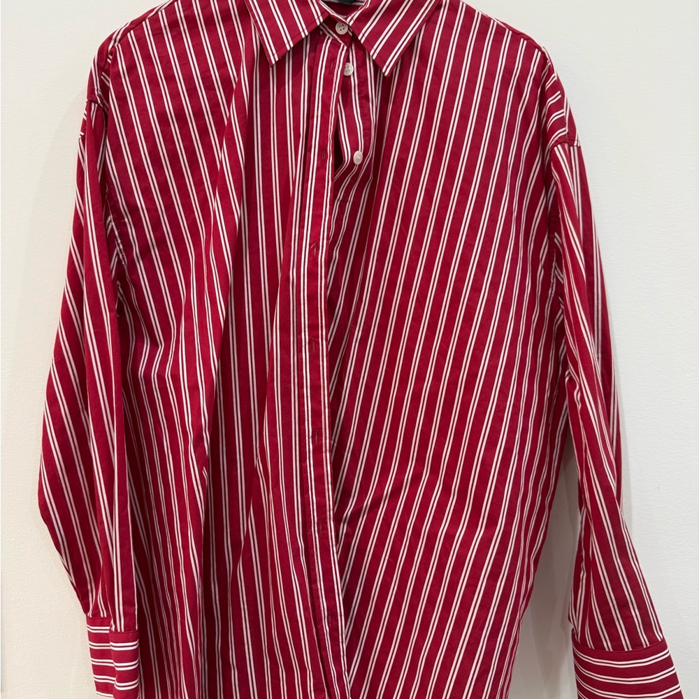 NWOT Zara Red and White Striped Button-Front Blouse